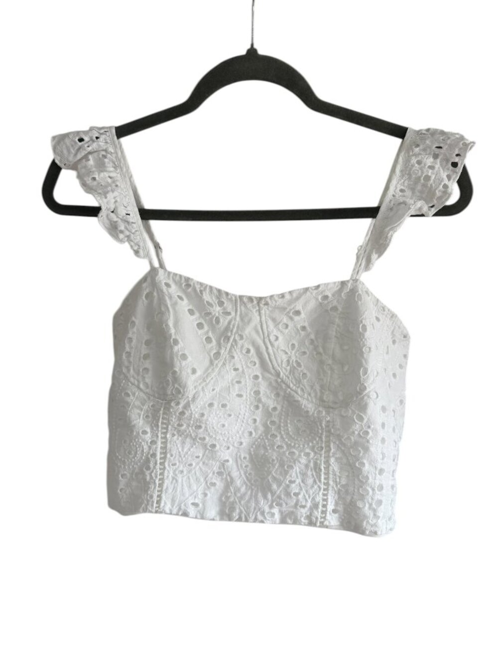 KIRIOUS Los Angeles White Cropped Eyelet Top Size M